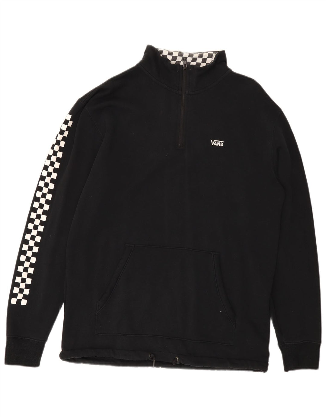 VANS Masculino Zip Neck Moletom Jumper Médio Preto Geométrico Algodão