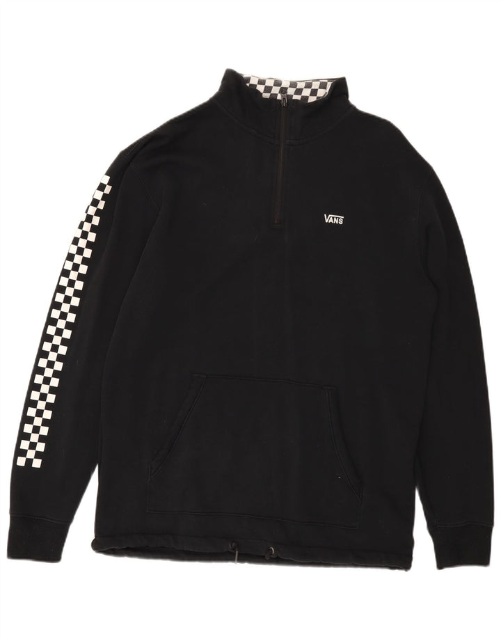 VANS Masculino Zip Neck Moletom Jumper Médio Preto Geométrico Algodão