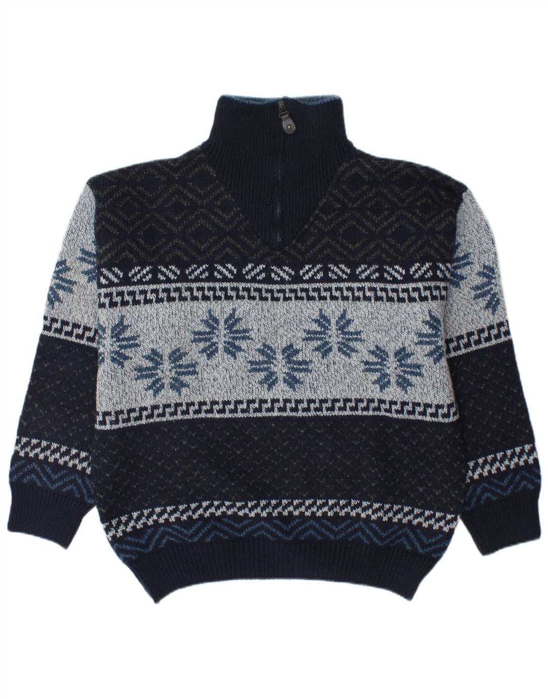 Suéter masculino CAMARGUE com zíper e gola média azul marinho Fair Isle Winter