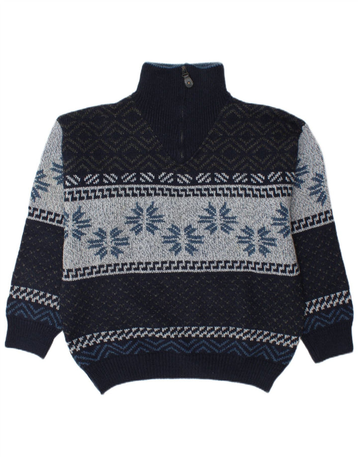 Suéter masculino CAMARGUE com zíper e gola média azul marinho Fair Isle Winter