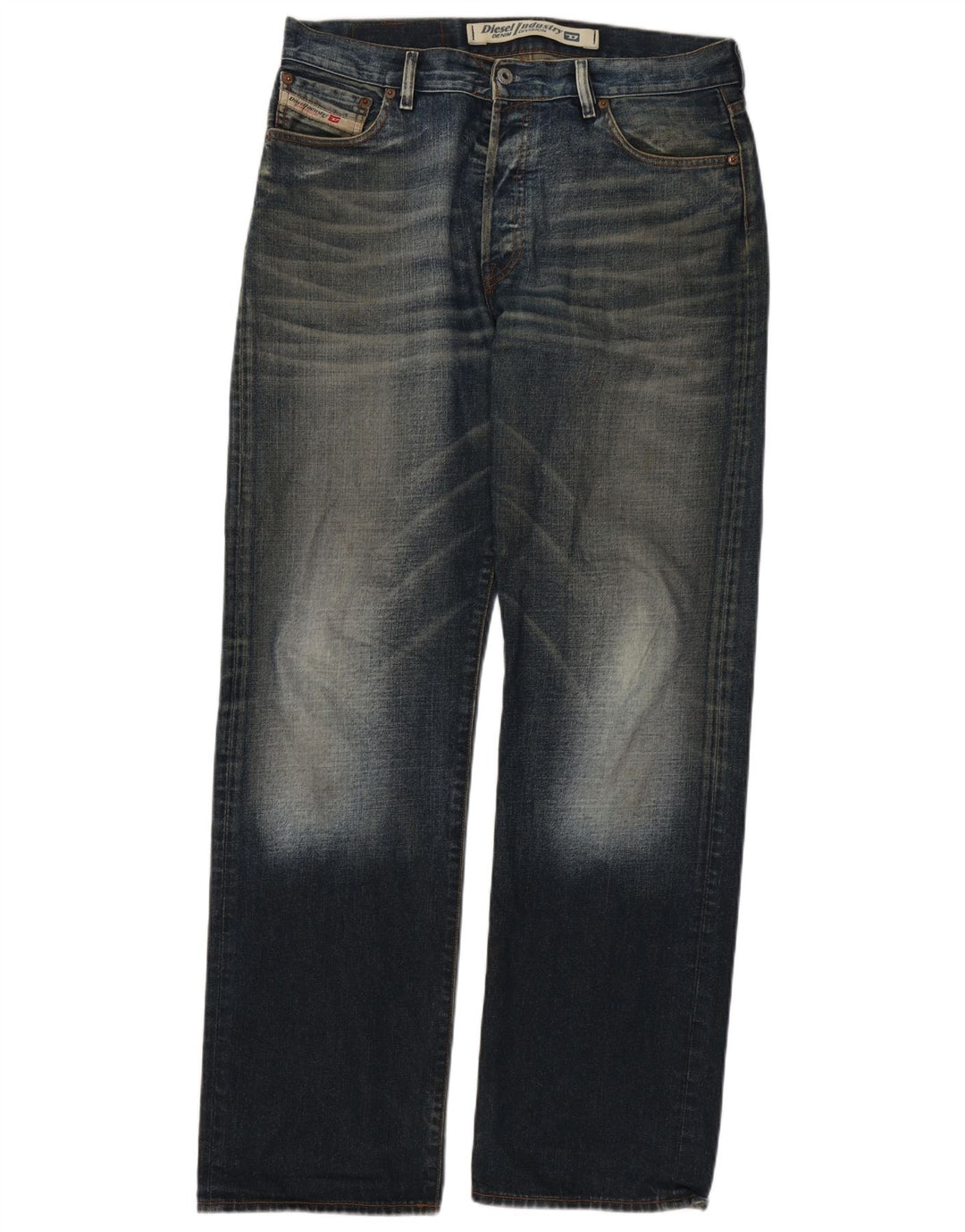 Diesel Mens Straight Jeans W34 L34 Azul Marinho Algodão