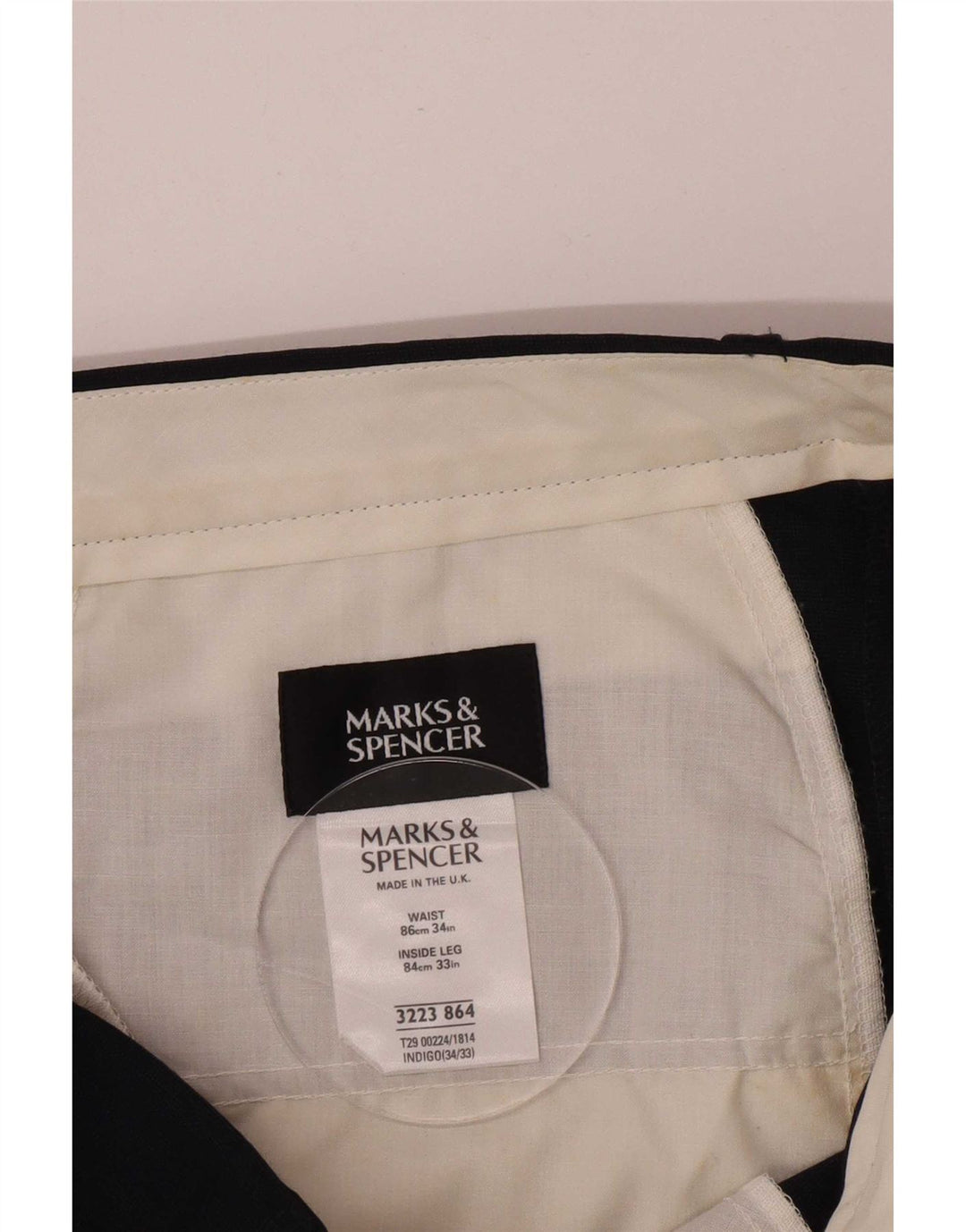 Calça masculina Marks & Spencer Pegged Suit W34 L33 azul marinho poliéster