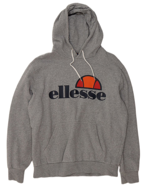 Ellesse moletom com capuz gráfico masculino 2XL algodão manchado cinza