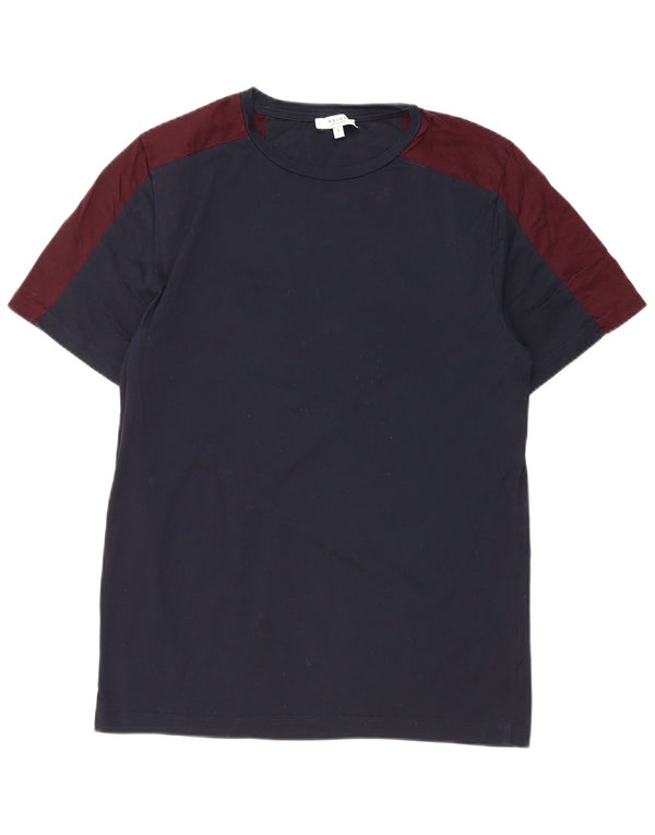Camiseta masculina Reiss Top pequeno algodão colorblock azul marinho
