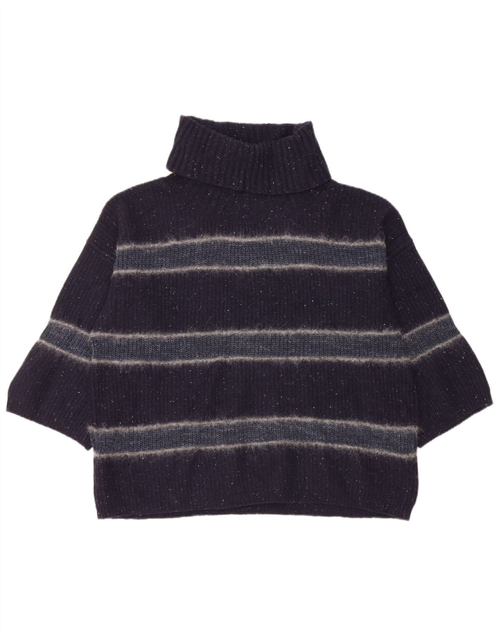 Suéter feminino Massimo Dutti manga 3/4 com gola redonda Reino Unido 14 azul marinho médio