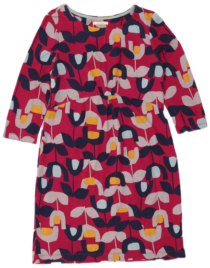 WHITE STUFF Vestido feminino manga 3/4 com bainha UK 12 médio rosa floral