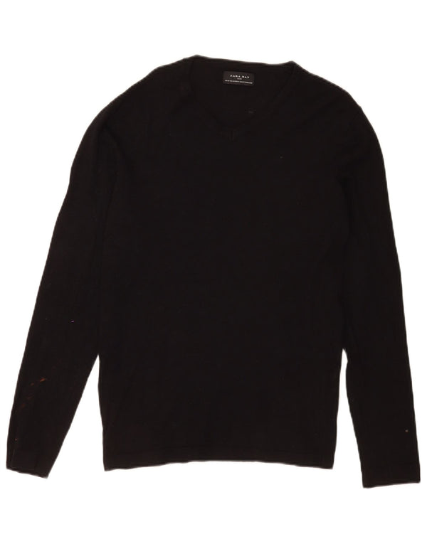 Suéter masculino Zara com decote em V, viscose preta média