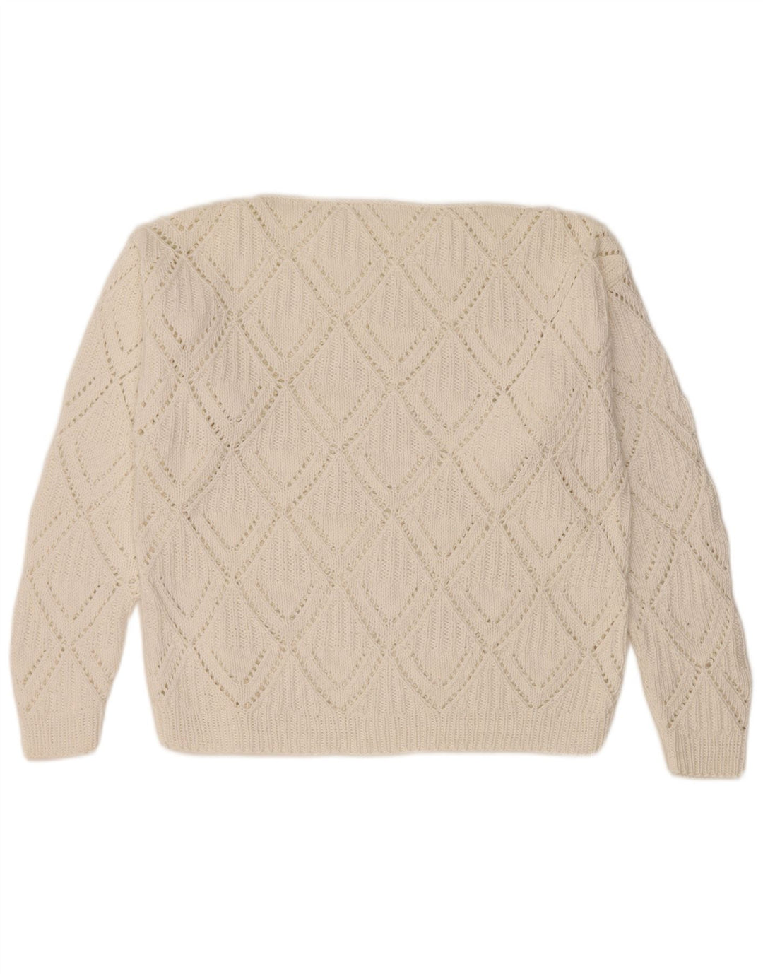 Suéter feminino VINTAGE com gola canoa UK 12 médio branco