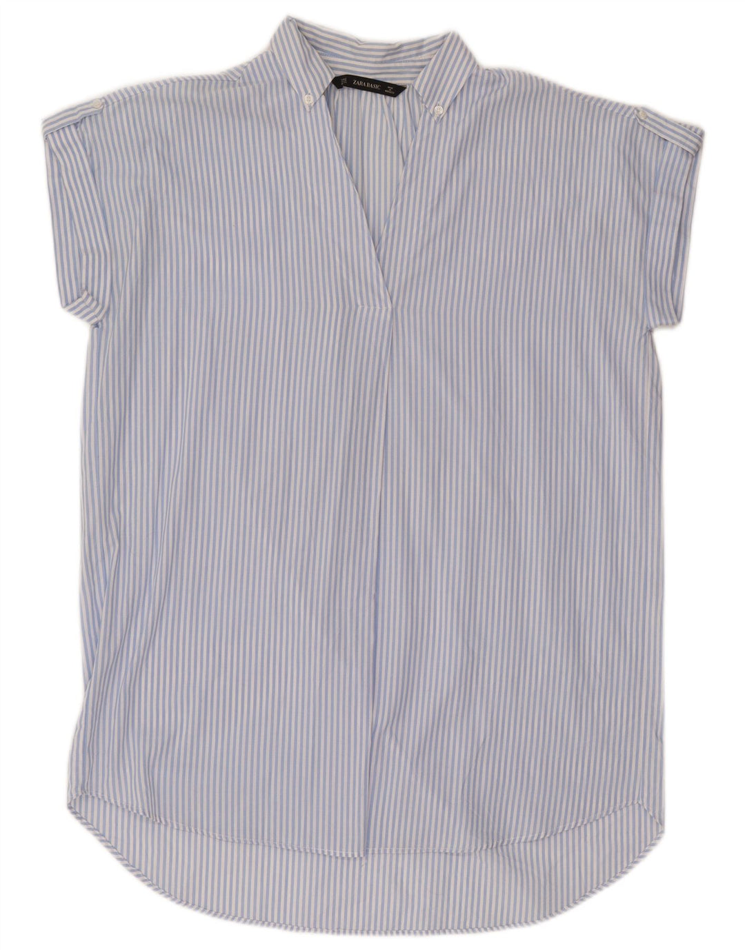 Vestido túnica oversized feminino Zara Reino Unido 14 risca de giz azul médio
