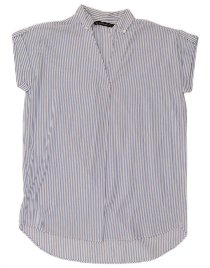 Vestido túnica oversized feminino Zara Reino Unido 14 risca de giz azul médio