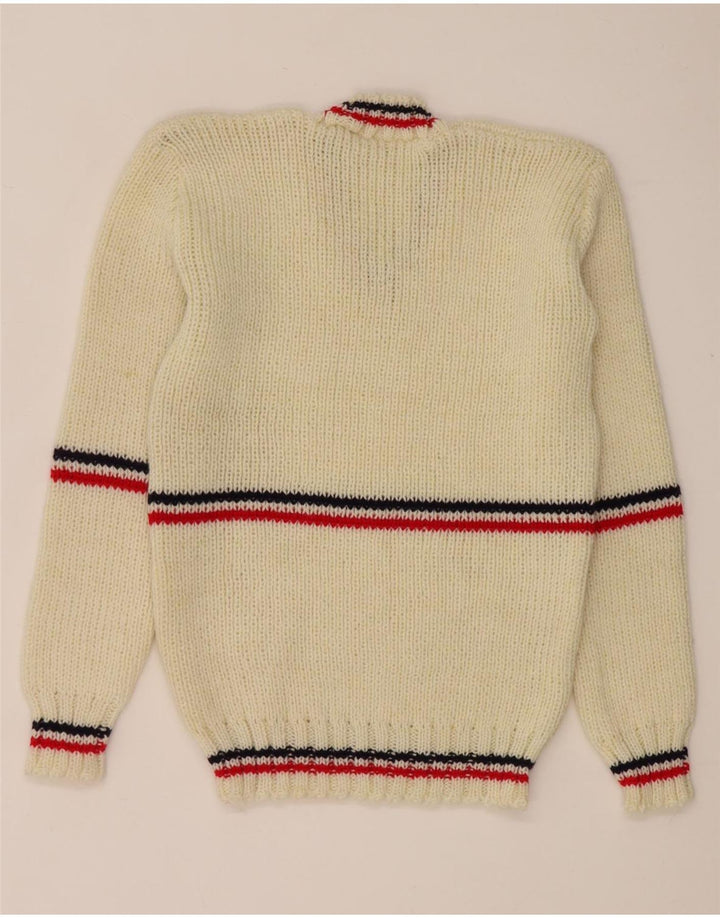 Suéter masculino vintage com decote em V pequeno listrado branco