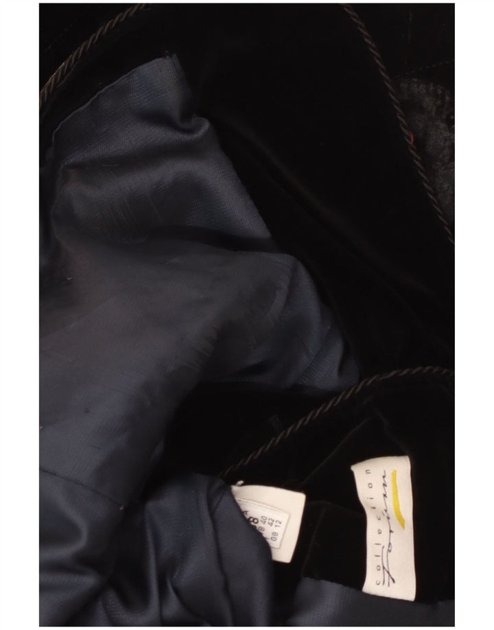 Sobretudo feminino vintage de veludo gráfico UK 12 médio preto floral