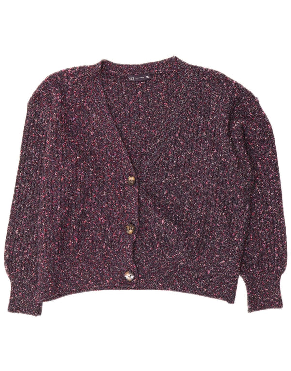 Suéter cardigã feminino Marks & Spencer UK 16 grande roxo manchado