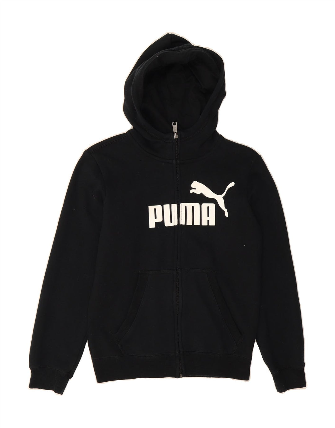 PUMA Boys Graphic Zip Hoodie Sweater 11-12 Years Black Cotton Vintage Puma and Second-Hand Puma from Messina Hembry 