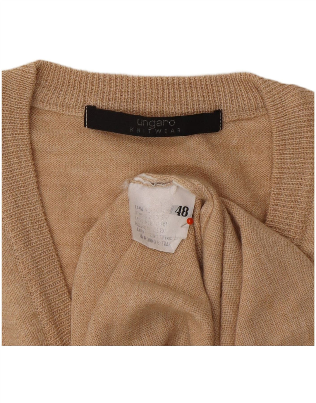 Suéter masculino UNGARO com decote em V IT 48 lã bege médio