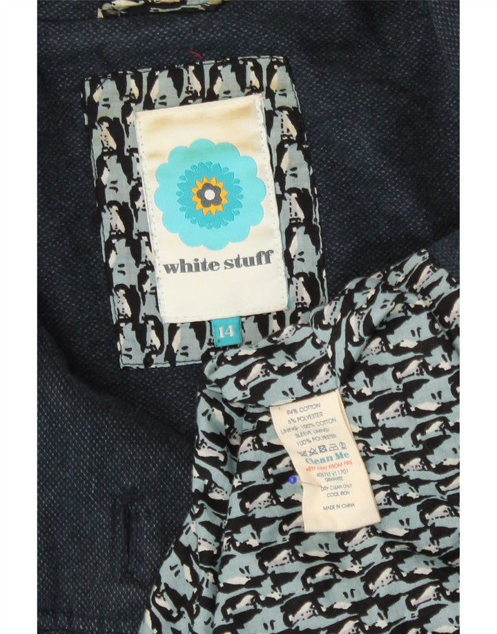 Casaco feminino com peito duplo White Stuff UK 14 algodão azul marinho médio