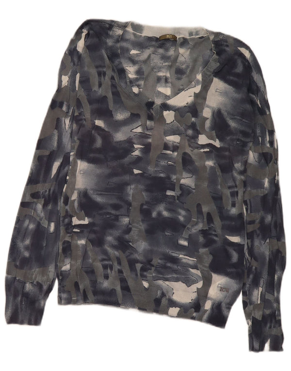 Suéter feminino Iceberg com decote em V Reino Unido 14 algodão camuflado cinza médio