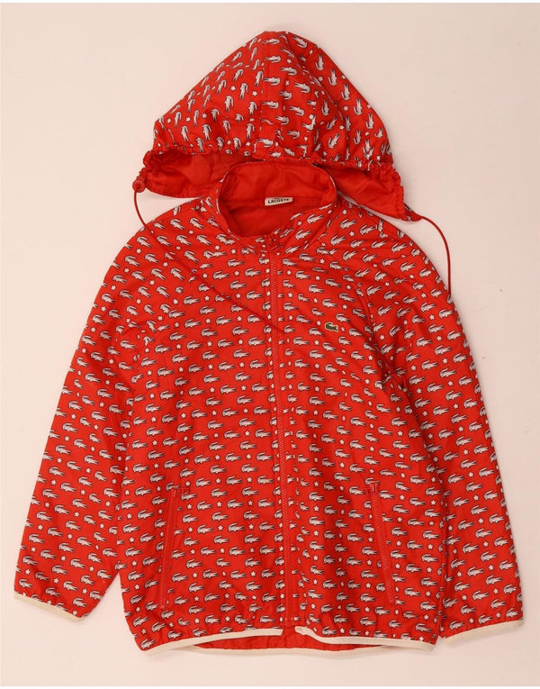 Jaqueta corta-vento com capuz gráfico Lacoste para meninas 11-12 anos poliéster vermelho