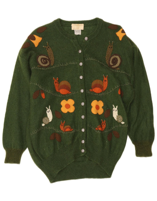 Suéter cardigã feminino vintage com estampa oversized Reino Unido 14 floral verde médio