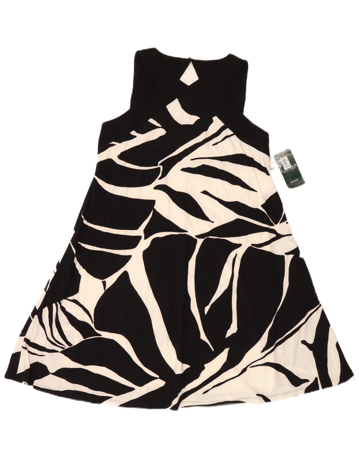 Vestido feminino Ralph Lauren com padrão abstrato evasê US 8 médio preto