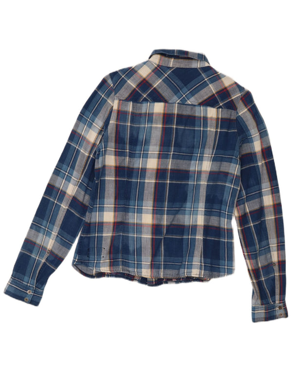 Camisa de flanela masculina G-Star 10-11 anos algodão xadrez azul