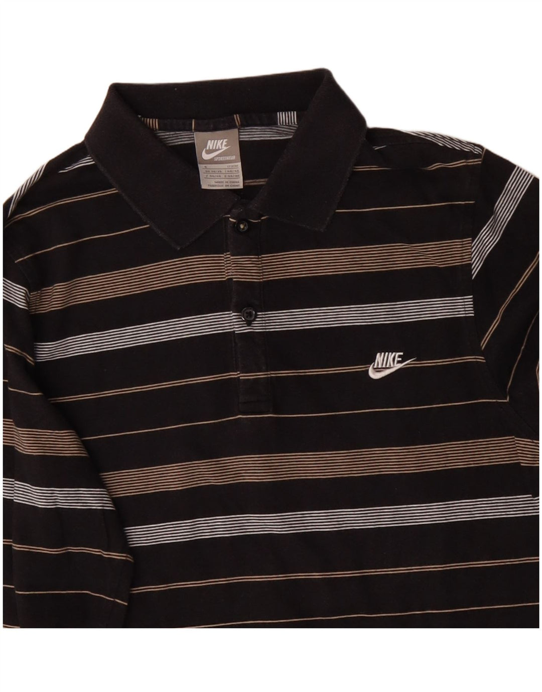 Camisa polo masculina de manga comprida NIKE pequena listrada preta de algodão