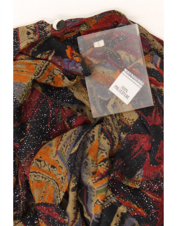 Blusa feminina vintage de manga comprida UK 10 pequena floral multicolorida