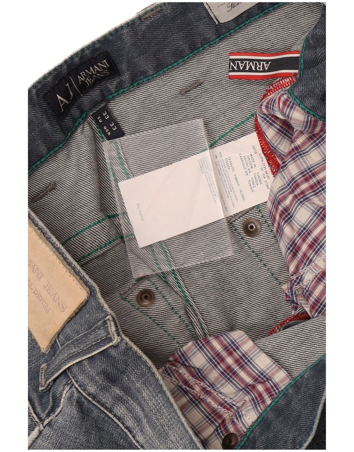 Armani Masculino Distressed Slim Jeans W33 L32 Azul Algodão