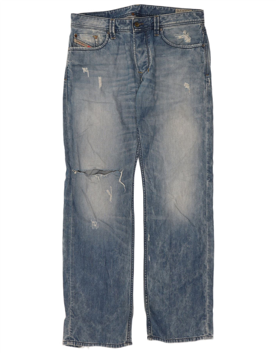 Diesel Mens Larkee Distressed Regular Straight Jeans W33 L32 Azul Algodão