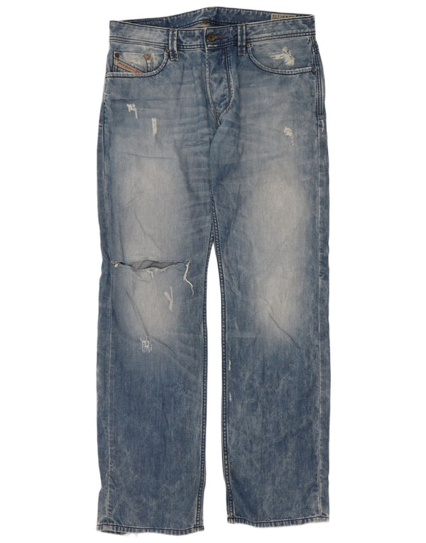 Diesel Mens Larkee Distressed Regular Straight Jeans W33 L32 Azul Algodão