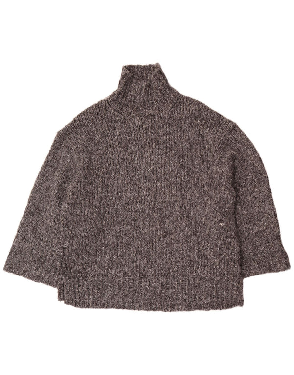 Suéter feminino Zara manga 3/4 com gola tartaruga Reino Unido 10 pequeno cinza manchado