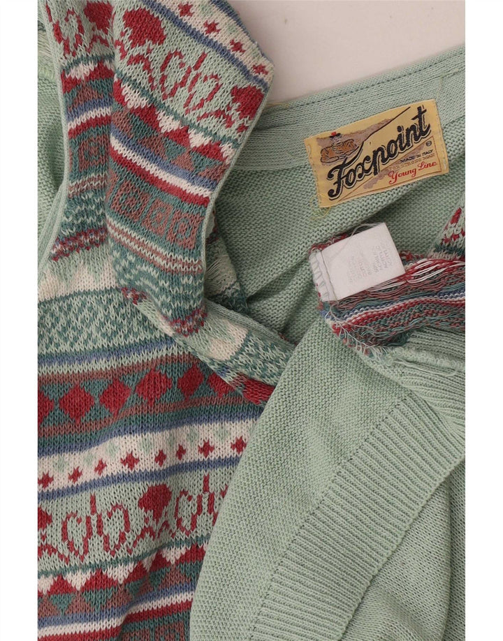 Suéter cardigã masculino vintage sem mangas médio multicolorido Fair Isle