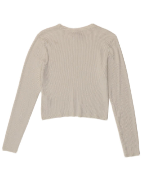 Top curto feminino Marks & Spencer manga comprida Reino Unido 14 viscose branca média