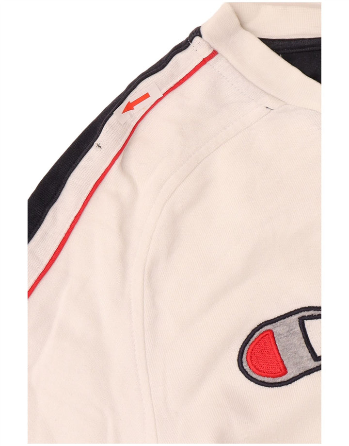 Champion masculino gráfico moletom jumper médio branco colorblock