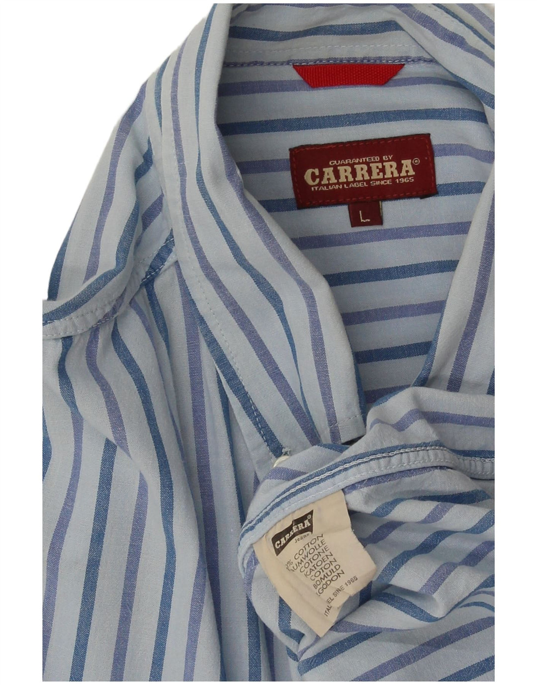 Camisa masculina Carrera grande algodão listrado azul