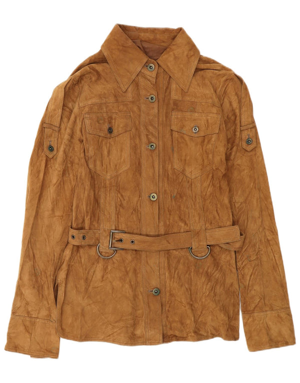 Jaqueta militar feminina de camurça VINTAGE IT 42 couro marrom médio