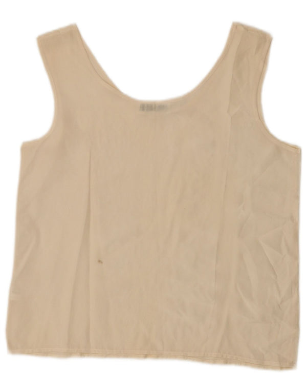 Blusa feminina vintage sem mangas UK 14 grande seda bege