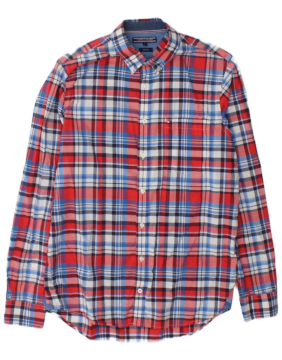 Camisa masculina Tommy Hilfiger Slim Fit grande algodão xadrez vermelho