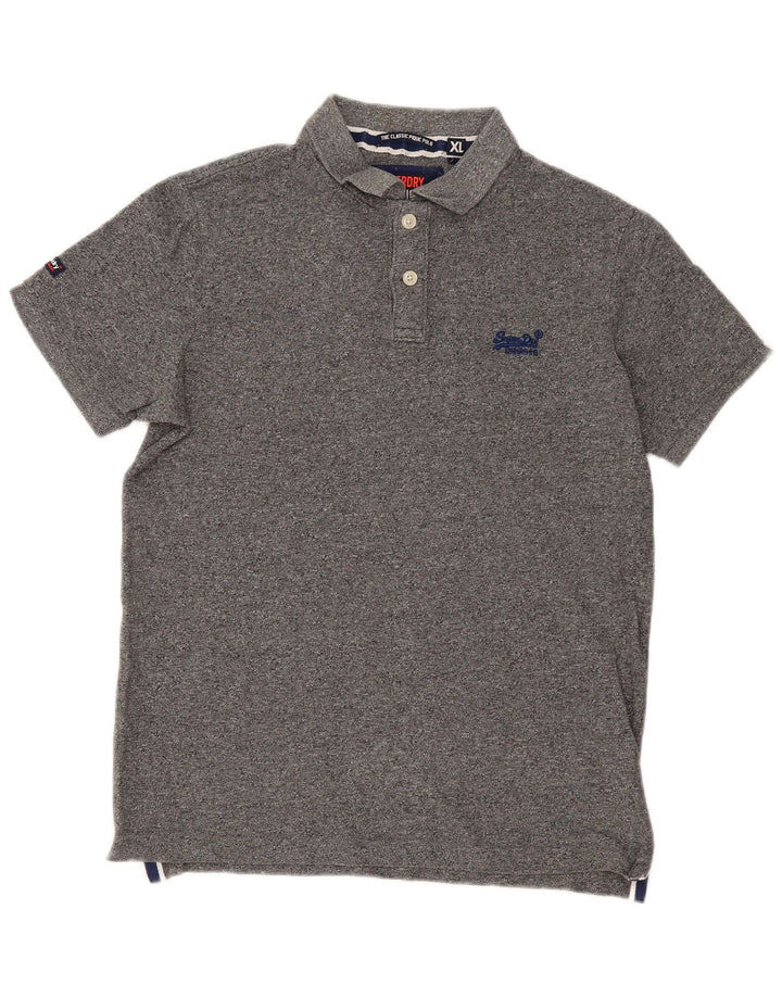 Camisa polo masculina Superdry XL cinza manchado de algodão