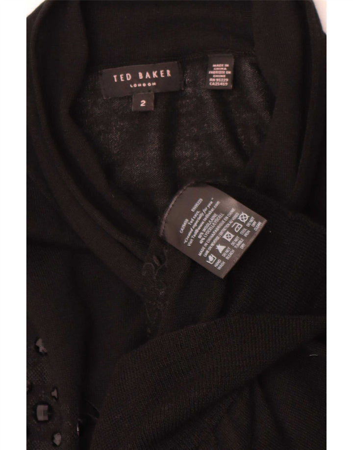 Suéter cardigã feminino Ted Baker manga 3/4 tamanho 2 pequeno preto floral