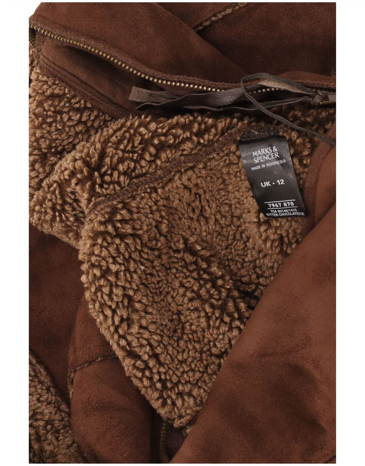 Marks & Spencer Feminino Sherpa Gilet UK 12 Poliéster Marrom Médio