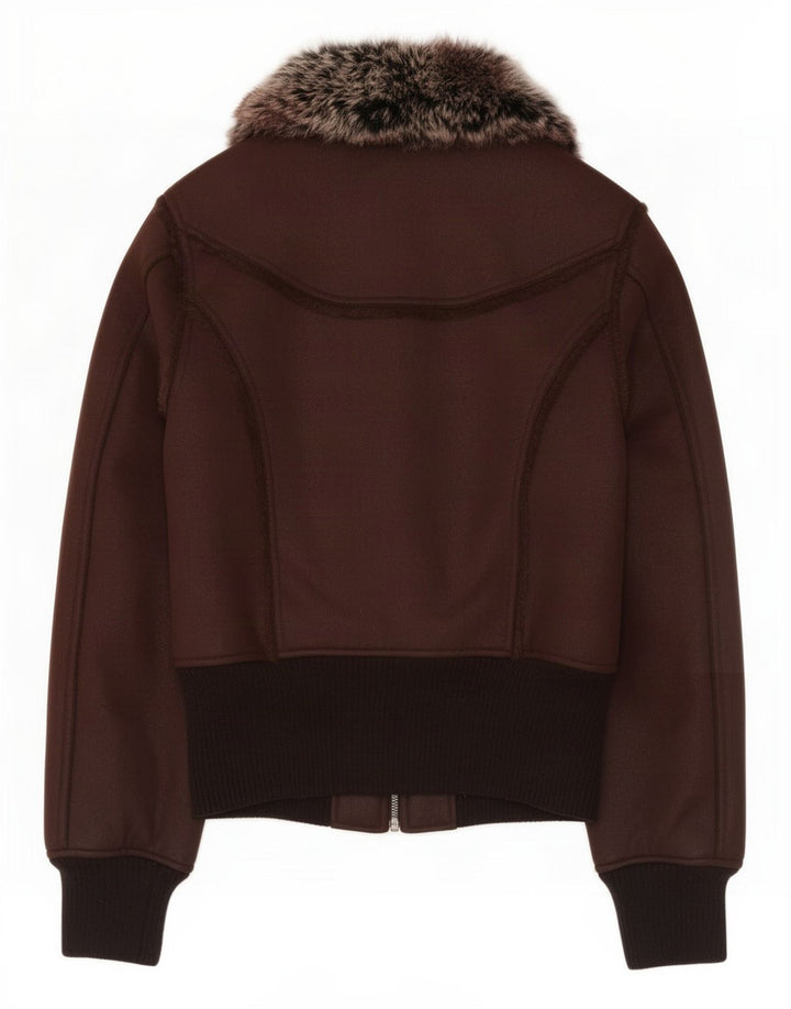 Jaqueta bomber vintage feminina UK 12 poliéster marrom médio
