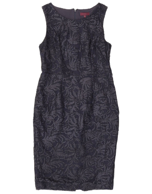 Debut vestido feminino sem mangas com bainha slim fit Reino Unido 12 médio azul marinho floral