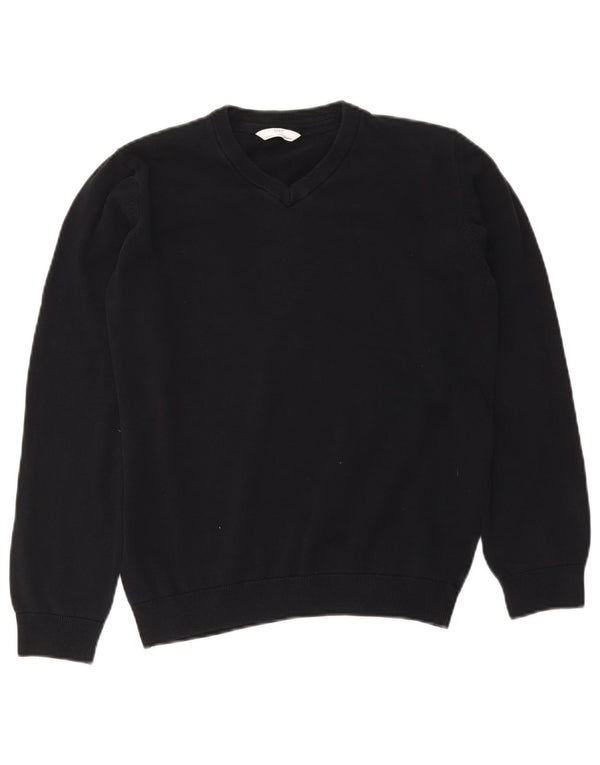 Suéter masculino Marks & Spencer com decote em V 14-15 anos azul marinho algodão