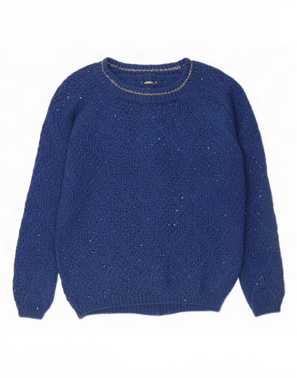 Suéter feminino vintage com gola canoa Reino Unido 16 grande azul