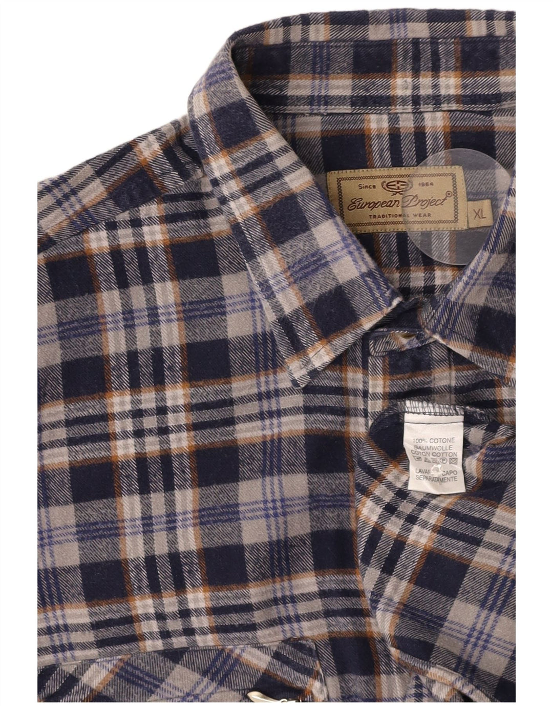 Camisa masculina de flanela EUROPEAN PROJECT XL azul marinho xadrez algodão