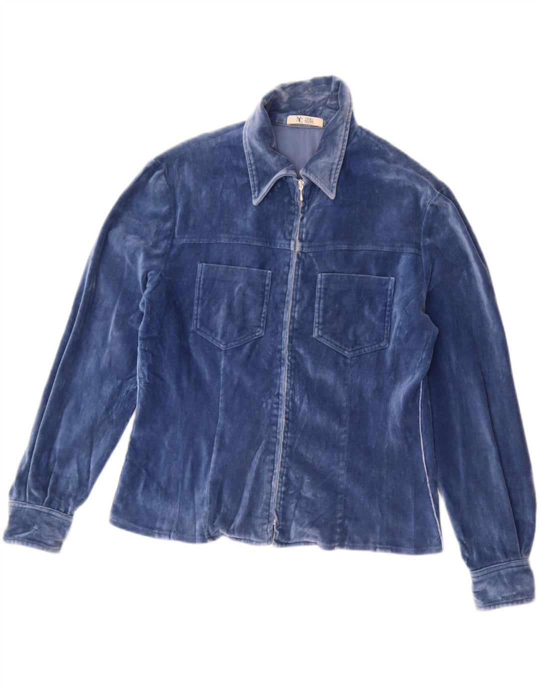 Camisa feminina de veludo VINTAGE UK 14 azul médio
