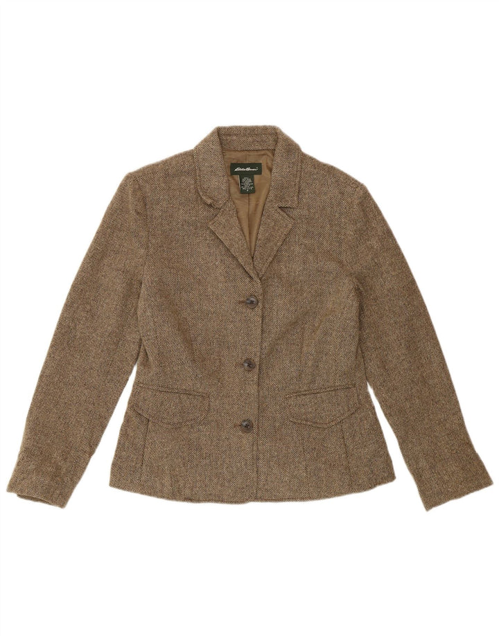 Jaqueta blazer feminina EDDIE BAUER Petite 3 botões EUA 2 XS bege manchado