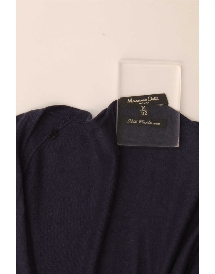 Suéter cardigã feminino Massimo Dutti Reino Unido 12 seda azul marinho médio