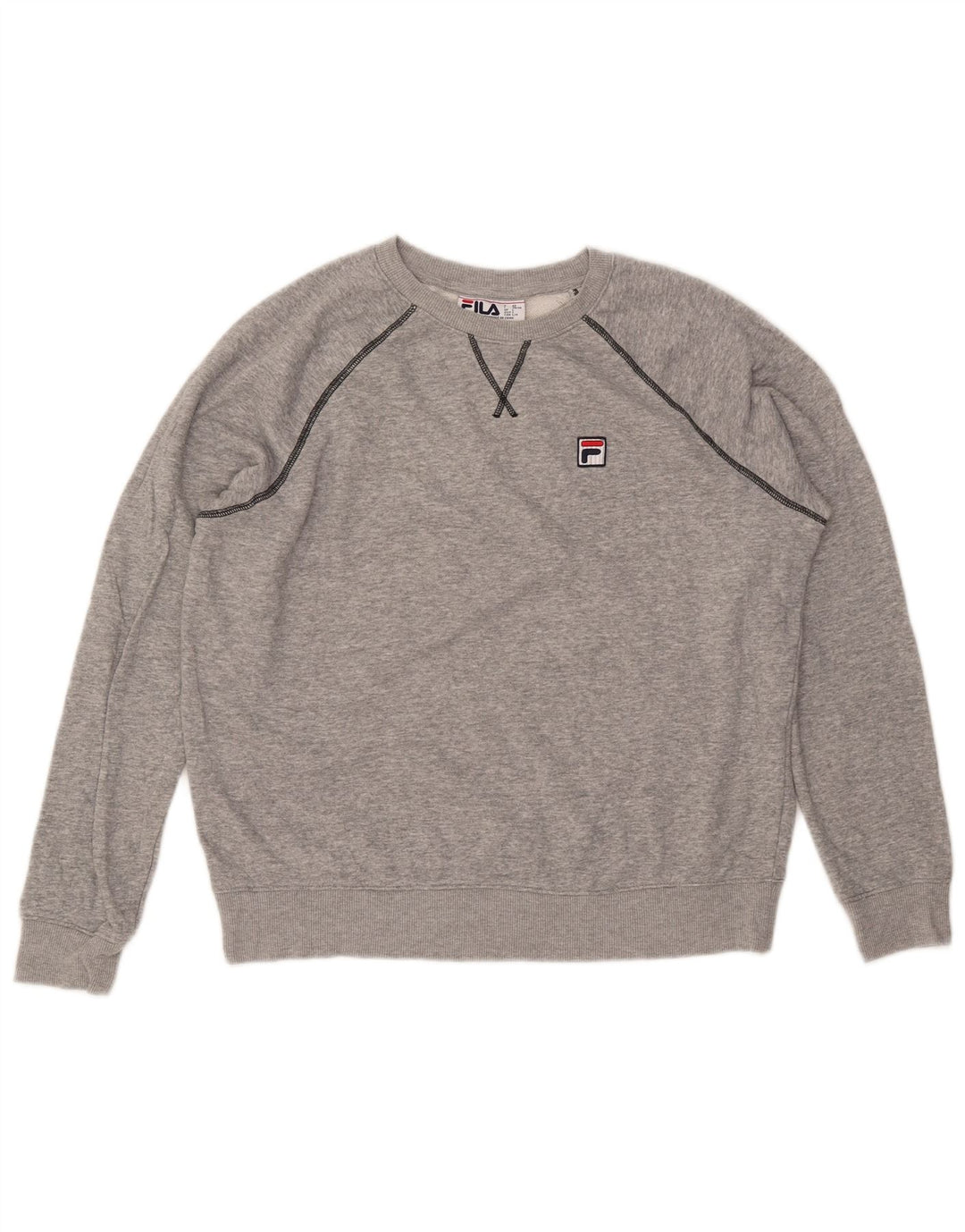 FILA moletom feminino jumper UK 16 grande algodão manchado cinza